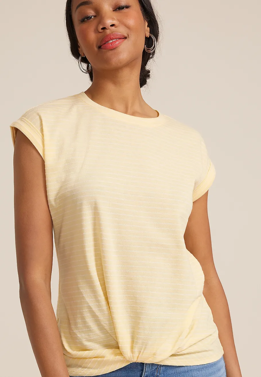Maurices Tees-24/7 Austin Striped Knot Hem Short Sleeve Tee