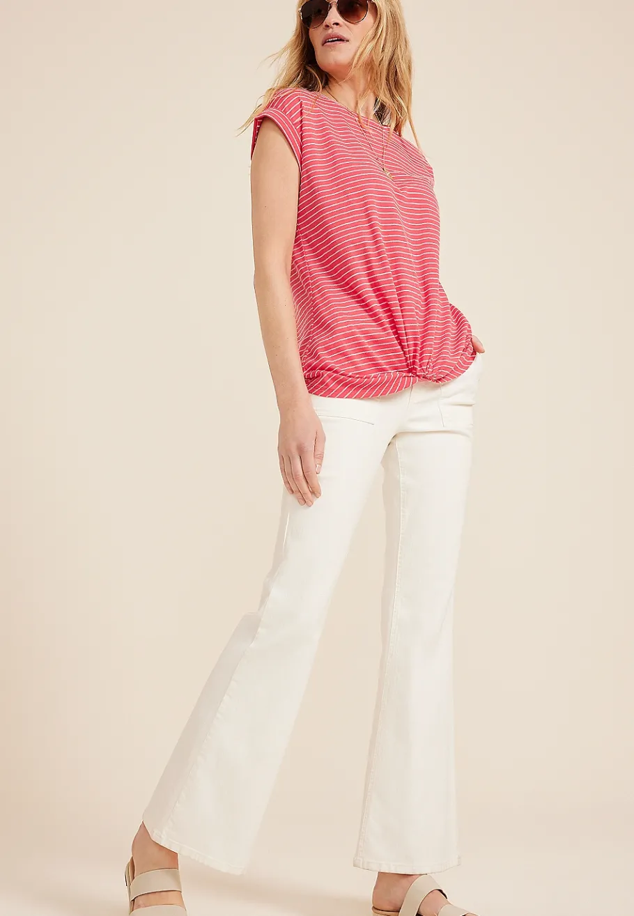 Maurices Tees-24/7 Austin Striped Knot Hem Short Sleeve Tee