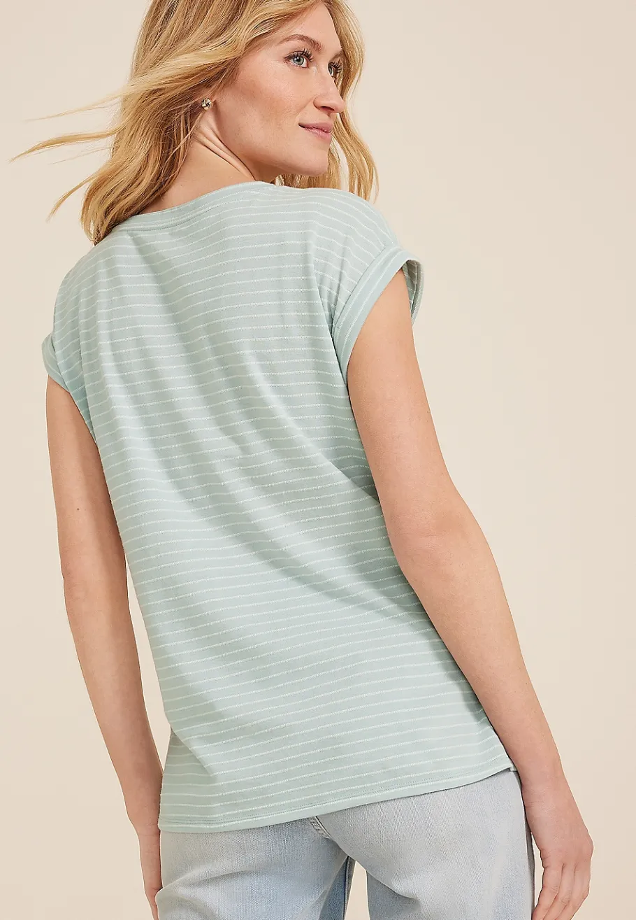 Maurices Tees-24/7 Austin Striped Knot Hem Short Sleeve Tee