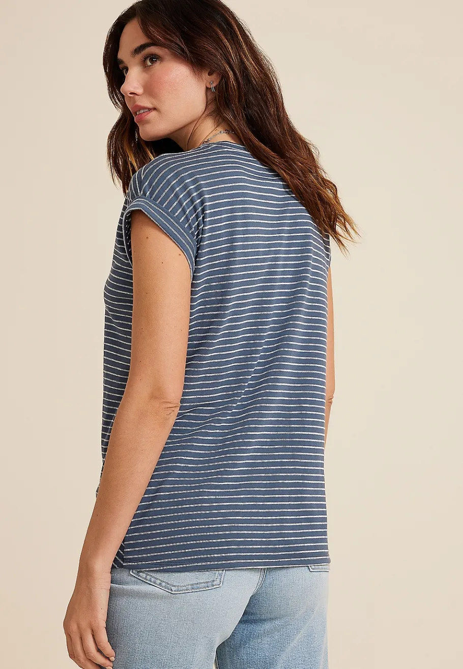 Maurices Tees-24/7 Austin Striped Knot Hem Short Sleeve Tee