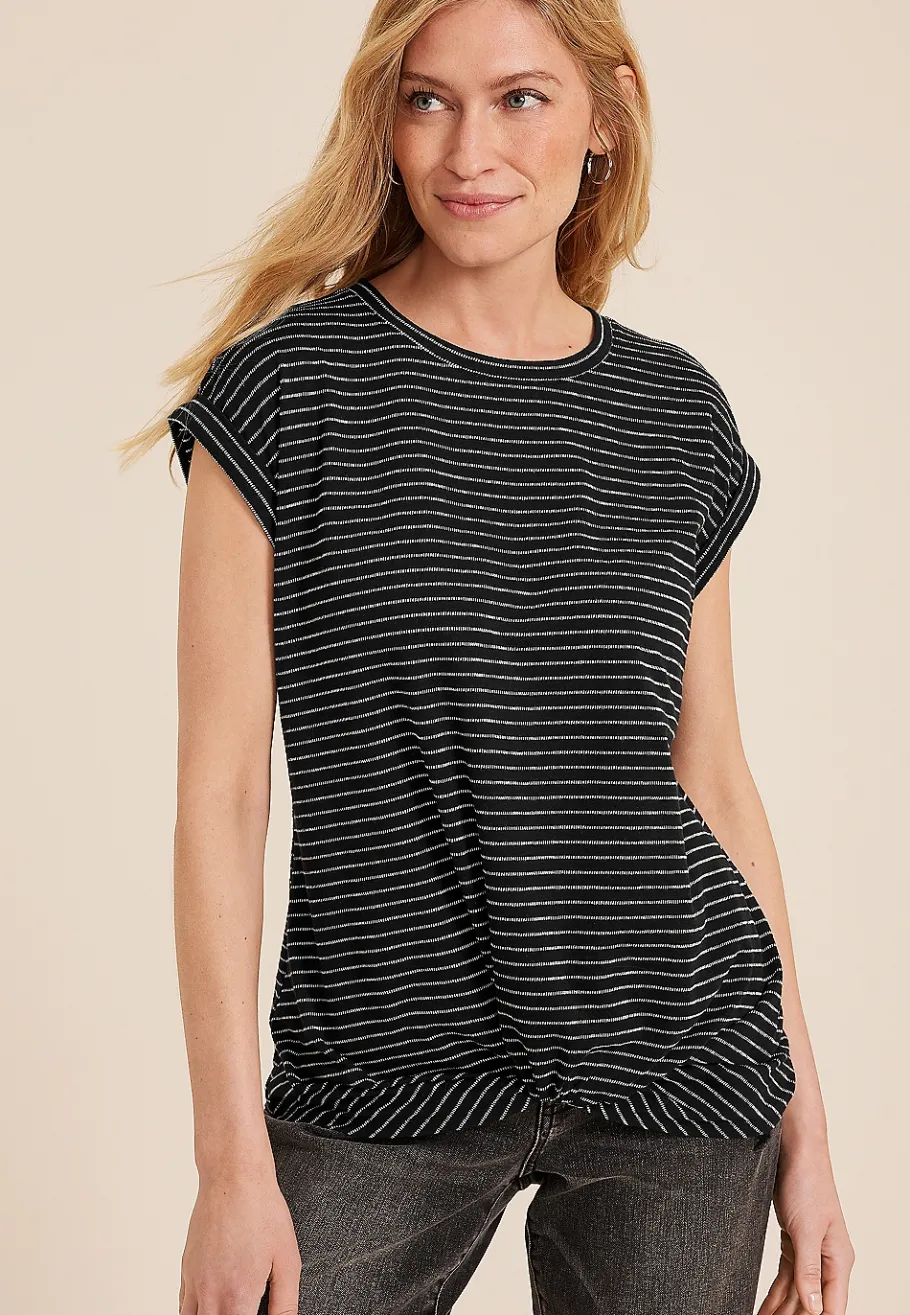 Maurices Tees-24/7 Austin Striped Knot Hem Short Sleeve Tee