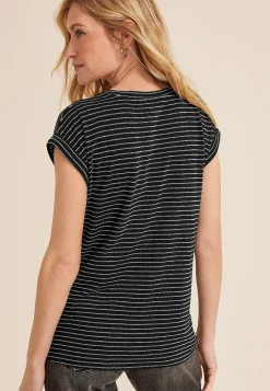 Maurices Tees-24/7 Austin Striped Knot Hem Short Sleeve Tee
