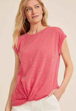 Maurices Tees-24/7 Austin Striped Knot Hem Short Sleeve Tee