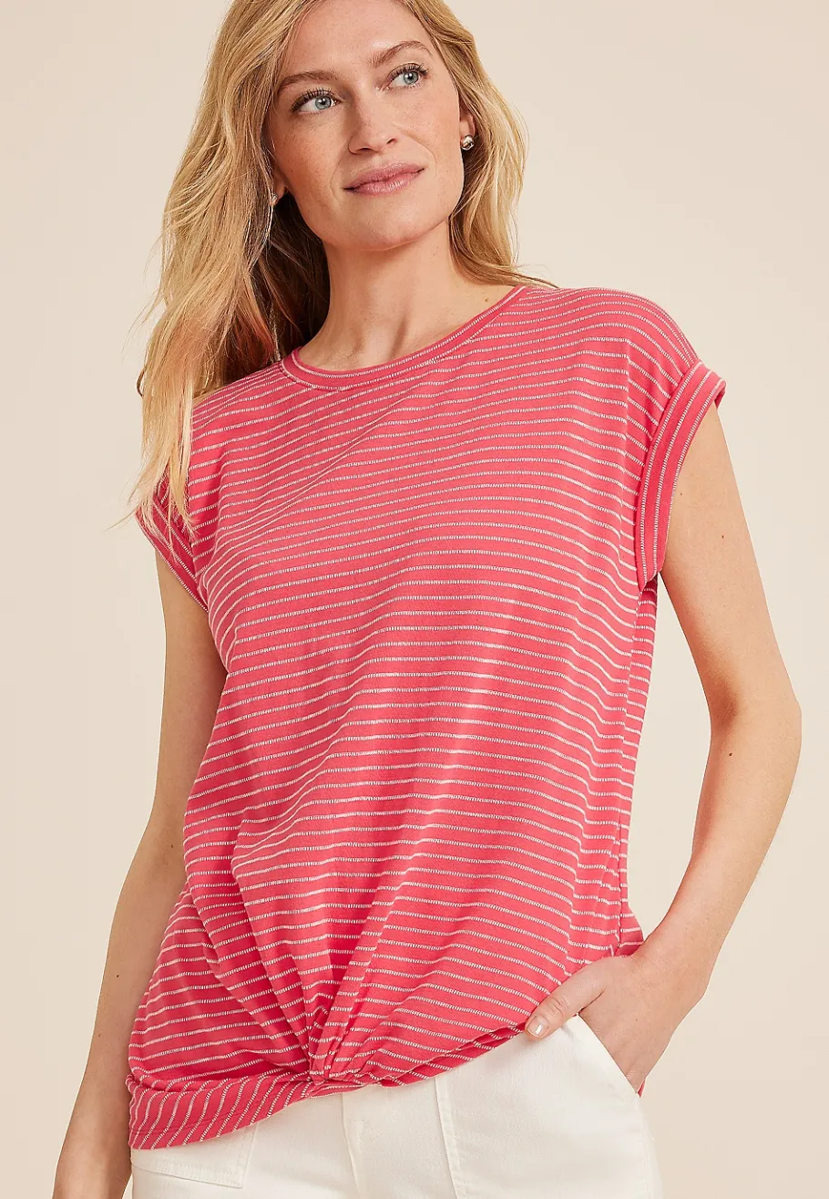 Maurices Tees-24/7 Austin Striped Knot Hem Short Sleeve Tee