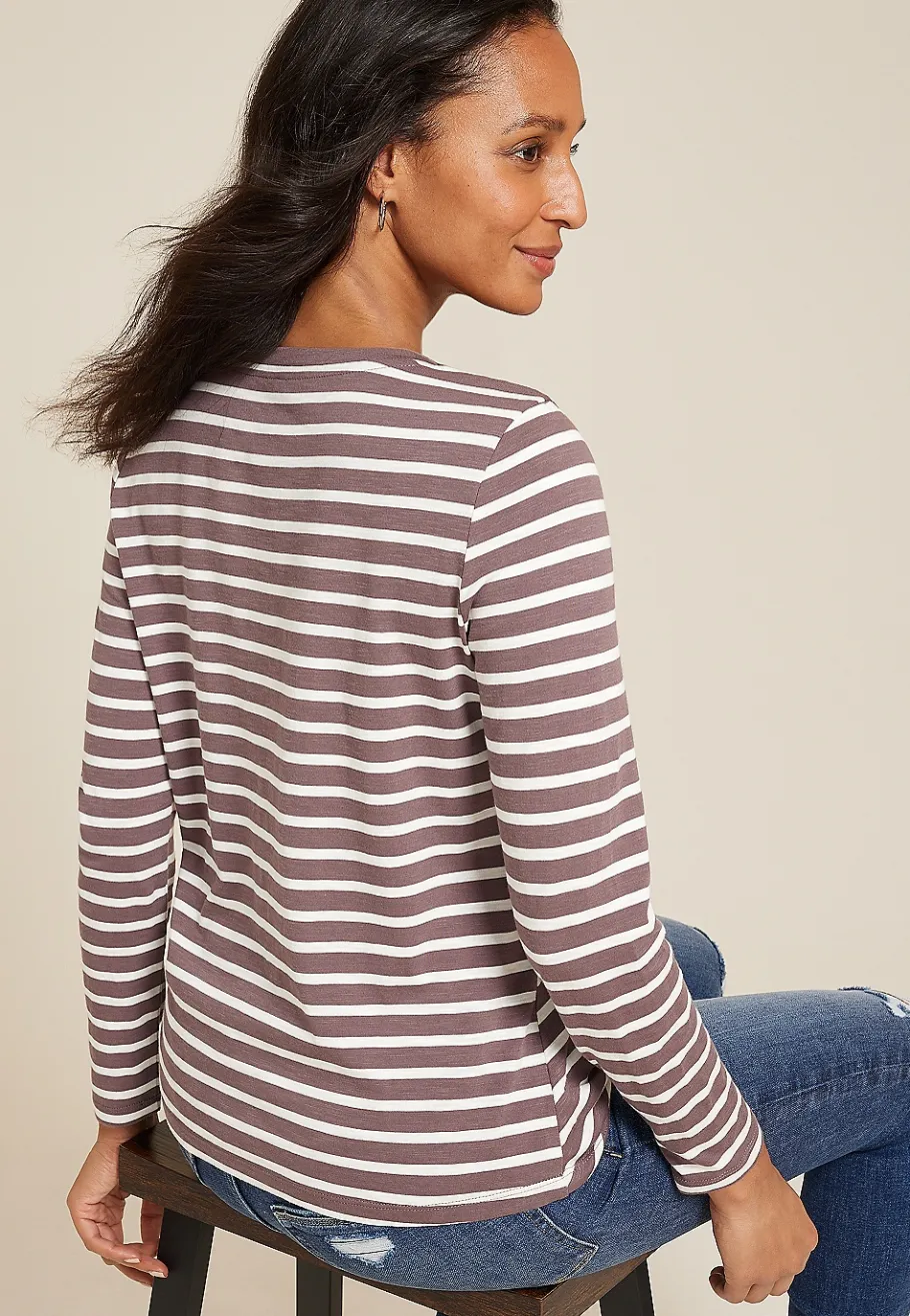 Maurices Tees-24/7 Austin Striped Knot Hem Long Sleeve Tee