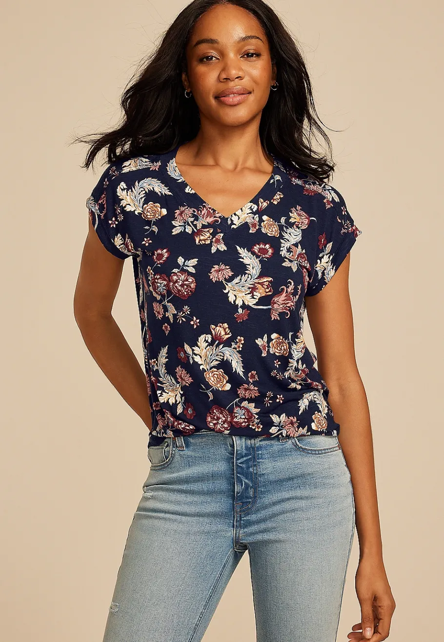 Maurices Tees-24/7 Berkley Floral V Neck Tee