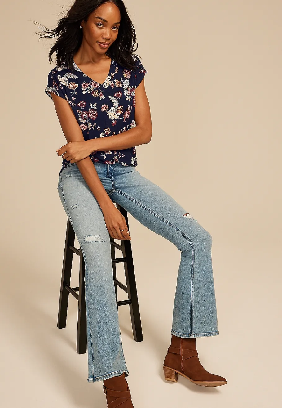 Maurices Tees-24/7 Berkley Floral V Neck Tee