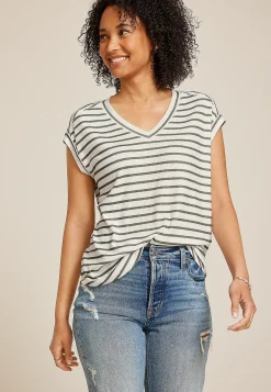 Maurices Tees-24/7 Berkley Striped V Neck Tee