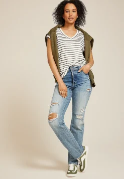 Maurices Tees-24/7 Berkley Striped V Neck Tee