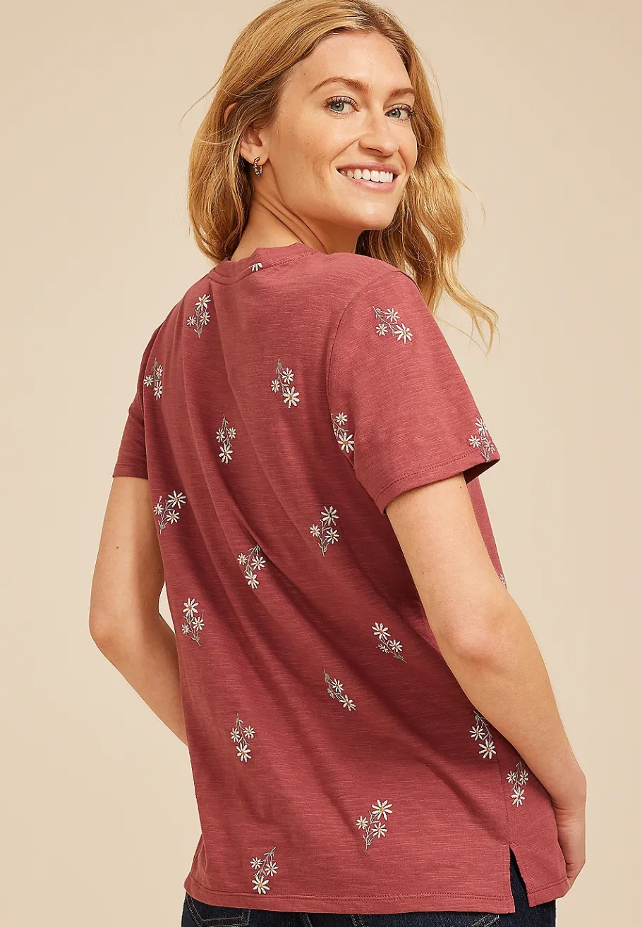 Maurices Tees-24/7 Dawson Embroidered Floral Crew Neck Tee