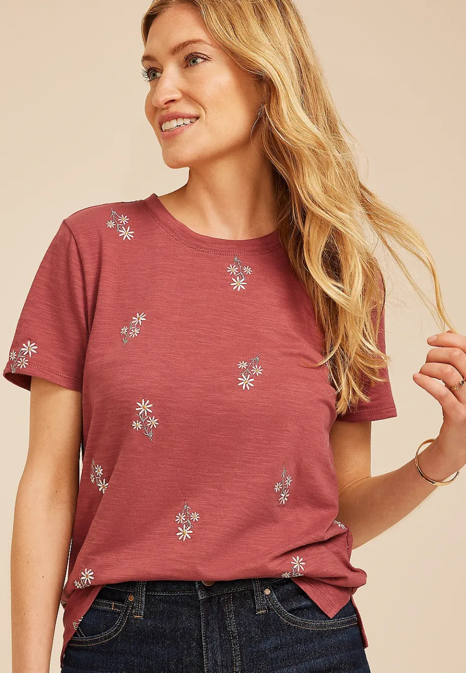 Maurices Tees-24/7 Dawson Embroidered Floral Crew Neck Tee