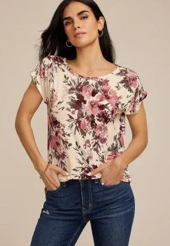 Maurices Tees-24/7 Fairhaven Floral Ruched Shoulder Tee