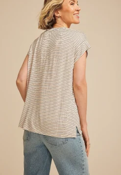 Maurices Tees-24/7 Striped Cap Short Sleeve Tee