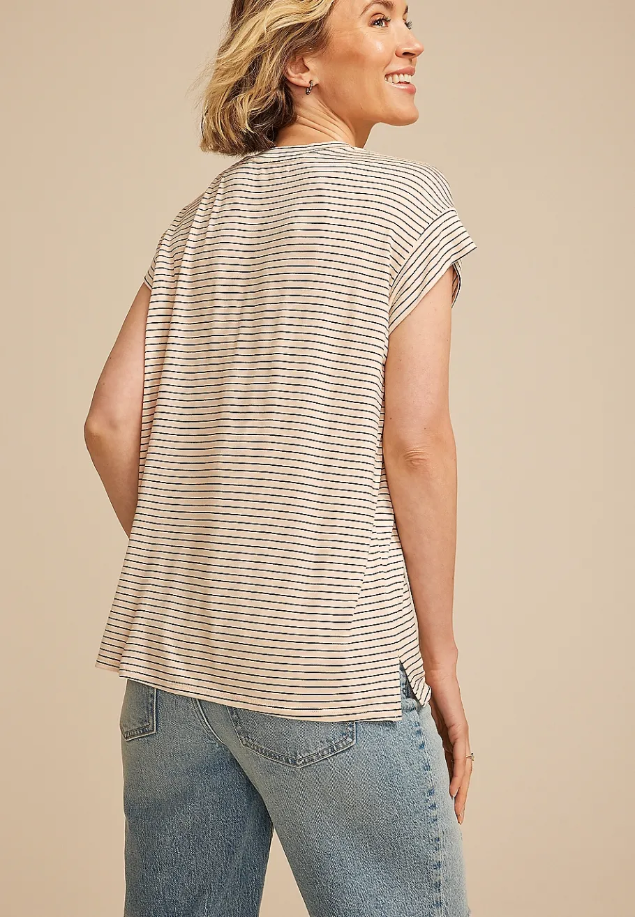 Maurices Tees-24/7 Striped Cap Short Sleeve Tee