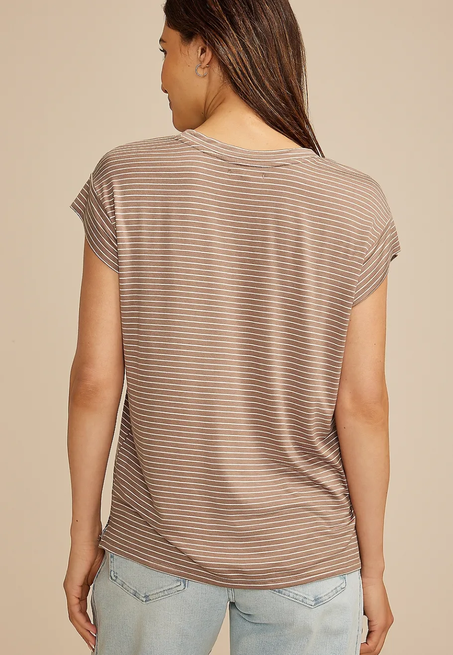 Maurices Tees-24/7 Striped Cap Short Sleeve Tee