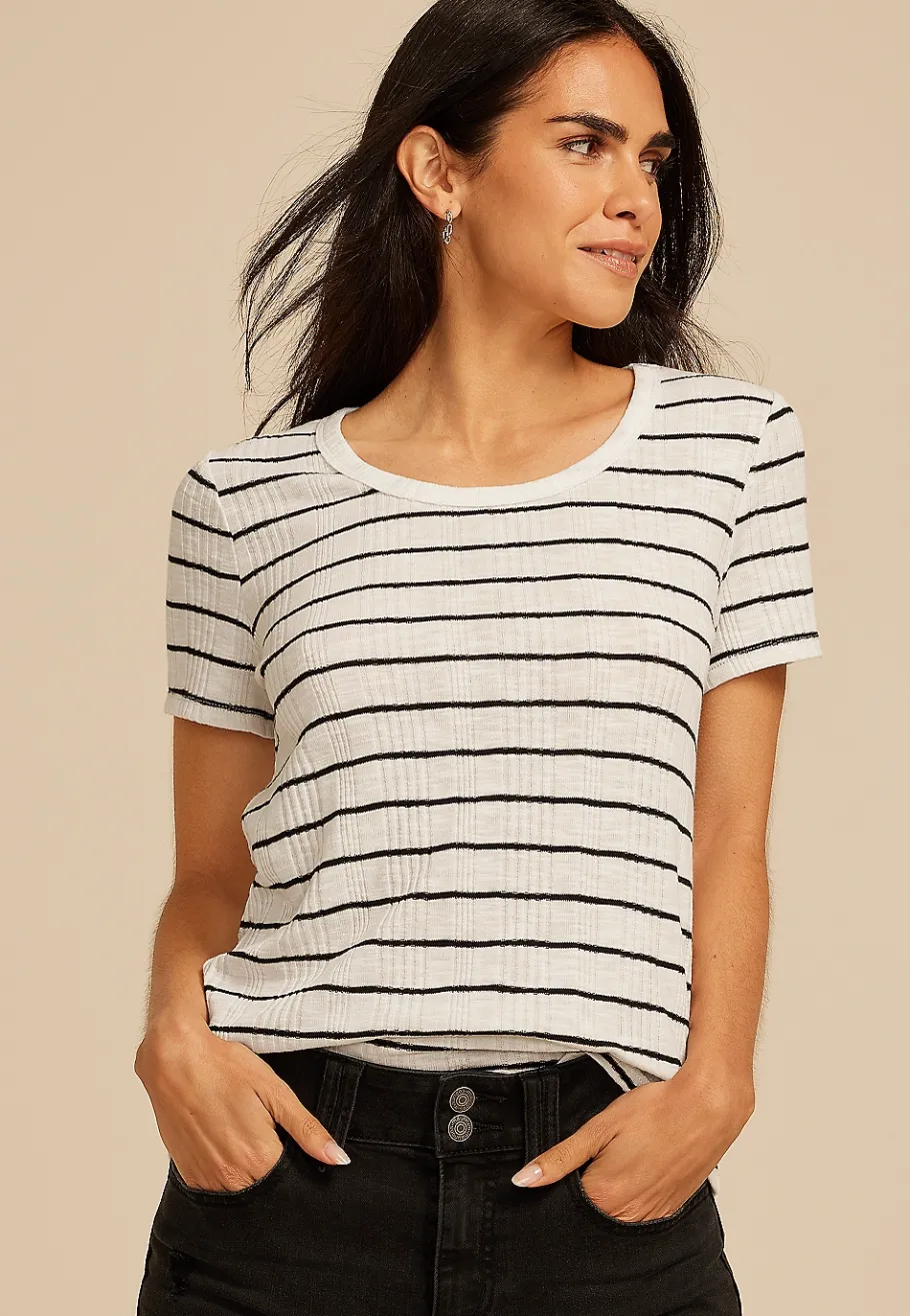 Maurices Tees-24/7 Variegated Ribbed Striped Tee