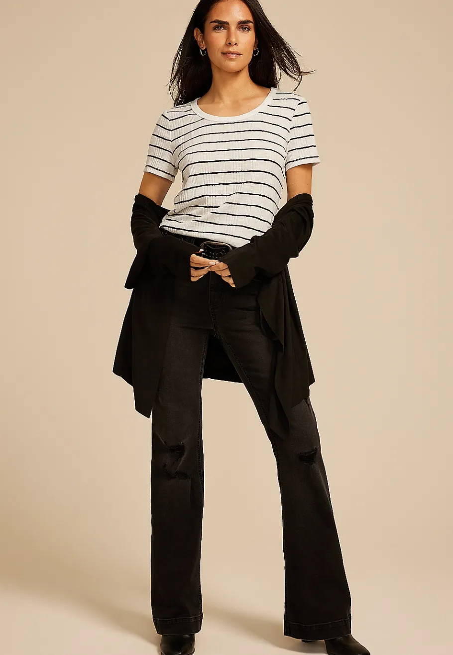 Maurices Tees-24/7 Variegated Ribbed Striped Tee