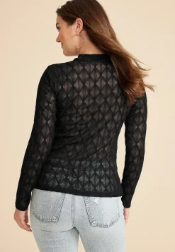 Maurices Shirts & Blouses-Argyle Sheer Mock Neck Blouse