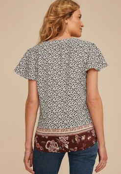 Maurices Shirts & Blouses-Atwood Floral Border Flutter Sleeve Blouse