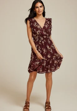 Maurices Work Dresses-Bare Floral Ruffle V Neck Skater Dress