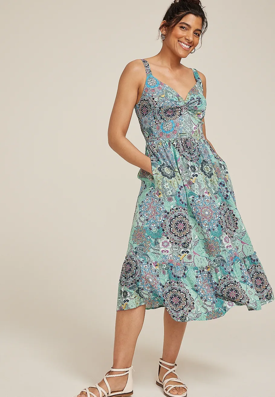 Maurices Wedding Guest & Cocktail Dresses-Bare Printed Tiered Midi Dress