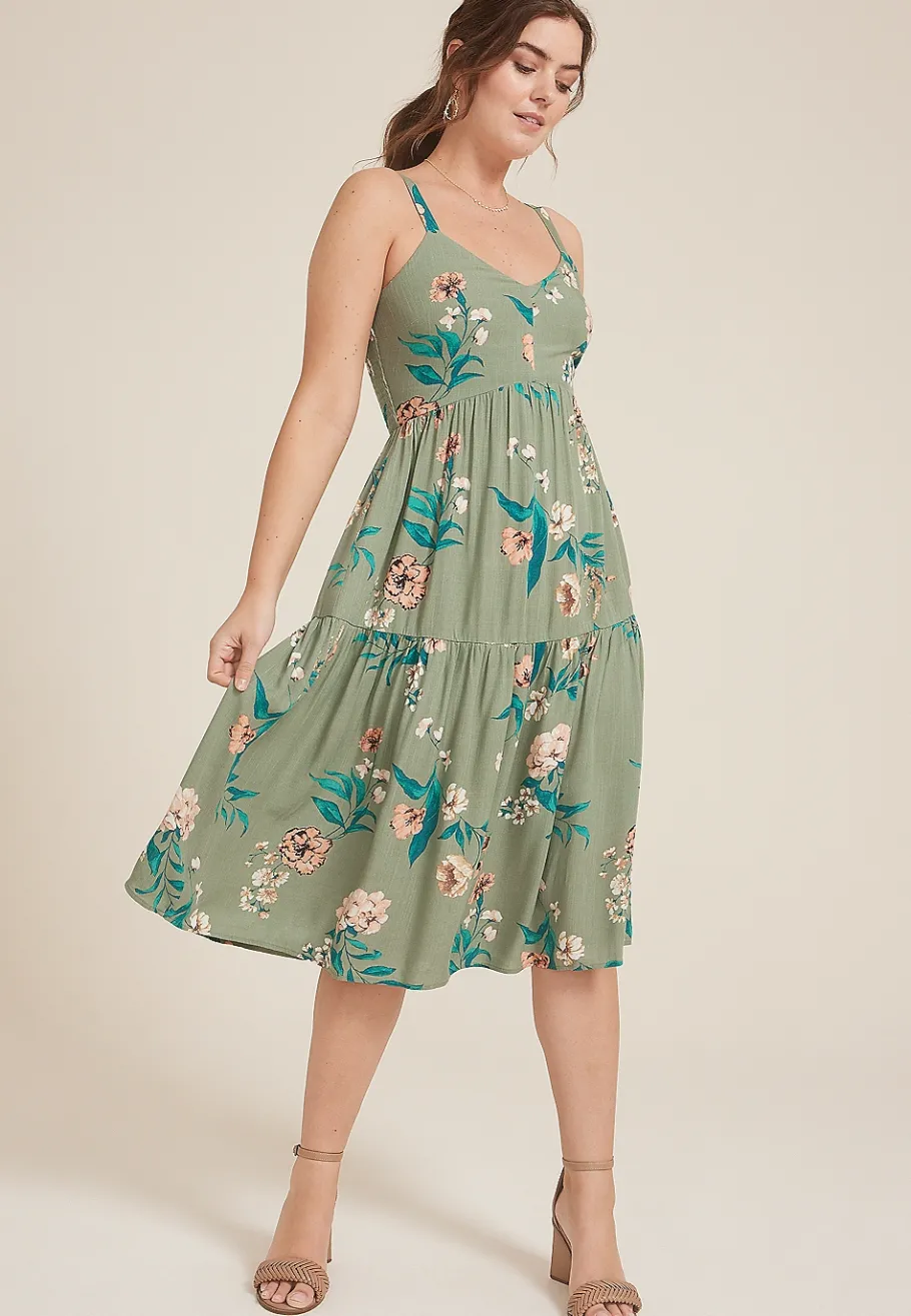 Maurices Wedding Guest & Cocktail Dresses-Bare Printed Tiered Midi Dress