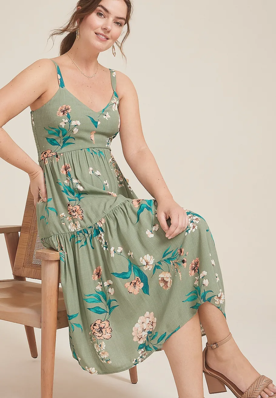 Maurices Wedding Guest & Cocktail Dresses-Bare Printed Tiered Midi Dress