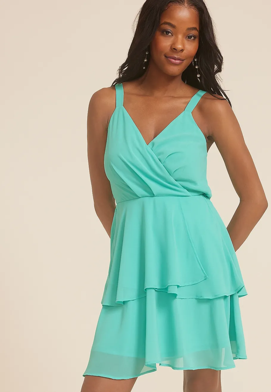 Maurices Wedding Guest & Cocktail Dresses-Bare Surplice Tiered Dress