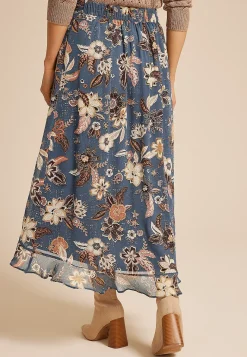 Maurices Skirts-Blue Floral Faux Wrap Maxi Skirt