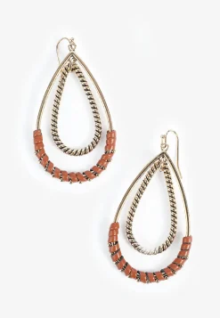 Maurices Earrings-Brown Faux Leather Double Teardrop Earrings