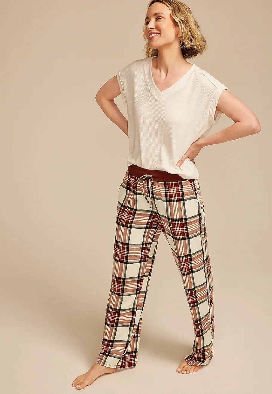 Maurices Pajamas|Pajamas-Burgundy Plaid Wide Leg Pajama Pants