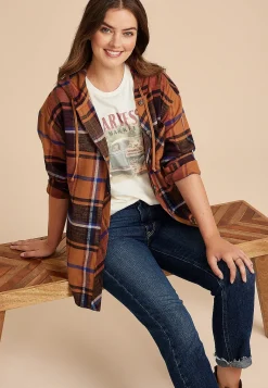 Maurices Plaid & Button Down Shirts-Cabin Plaid Boyfriend Hooded Button Down Shirt