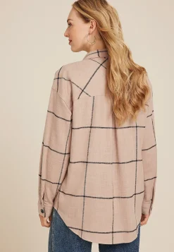 Maurices Plaid & Button Down Shirts-Cabin Windowpane Boyfriend Button Down Shirt