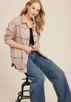 Maurices Plaid & Button Down Shirts-Cabin Windowpane Boyfriend Button Down Shirt