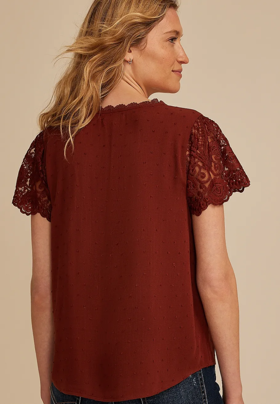 Maurices Shirts & Blouses-Clip Dot Lace Short Sleeve Blouse