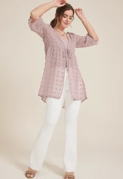 Maurices Sweaters Cardigans & Kimonos-Clip Dot Tie Waist Kimono