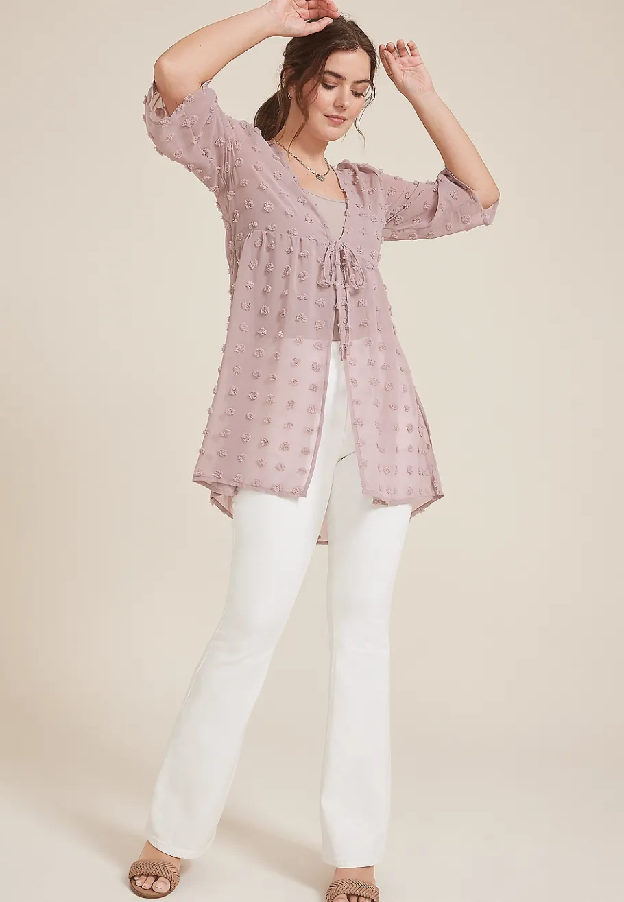 Maurices Sweaters Cardigans & Kimonos-Clip Dot Tie Waist Kimono