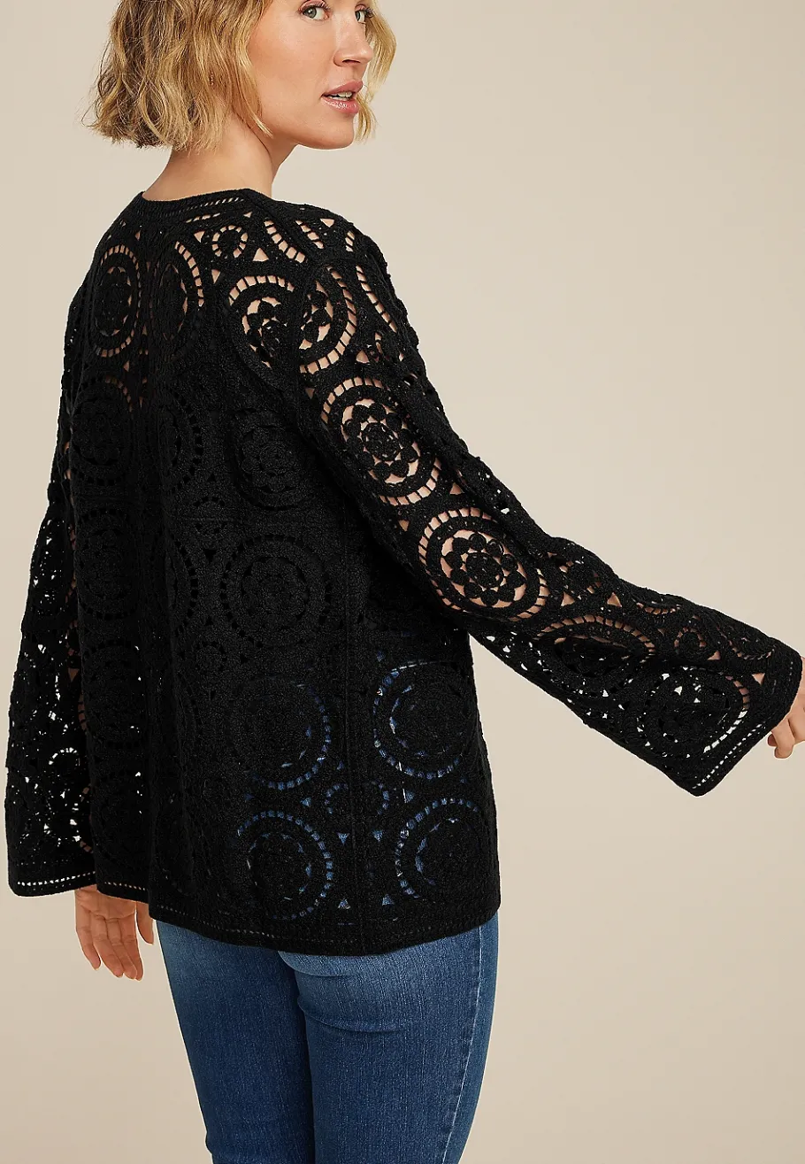 Maurices Sweaters Cardigans & Kimonos-Crochet Long Sleeve Cardigan