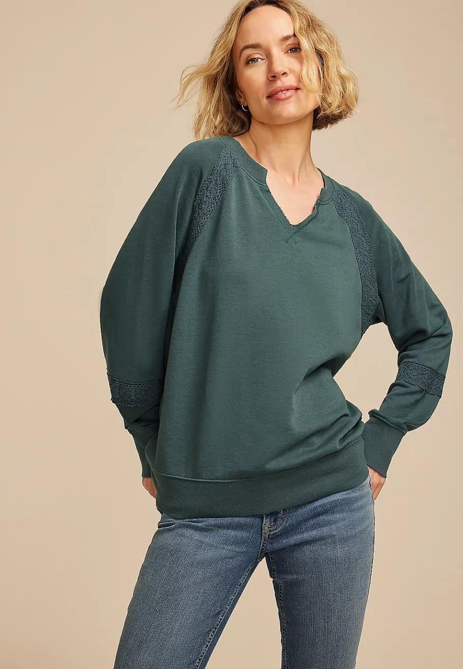 Maurices Sweatshirts-Crochet Mix Relaxed Fit Sweatshirt