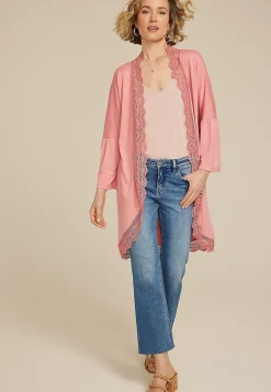 Maurices Sweaters Cardigans & Kimonos-Crochet Trim Curve Hem Kimono