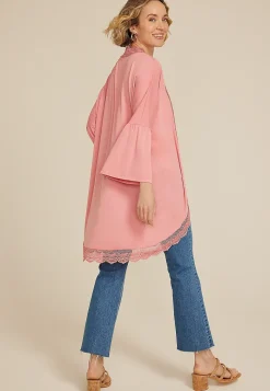 Maurices Sweaters Cardigans & Kimonos-Crochet Trim Curve Hem Kimono