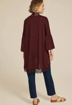 Maurices Sweaters Cardigans & Kimonos-Crochet Trim Curve Hem Kimono