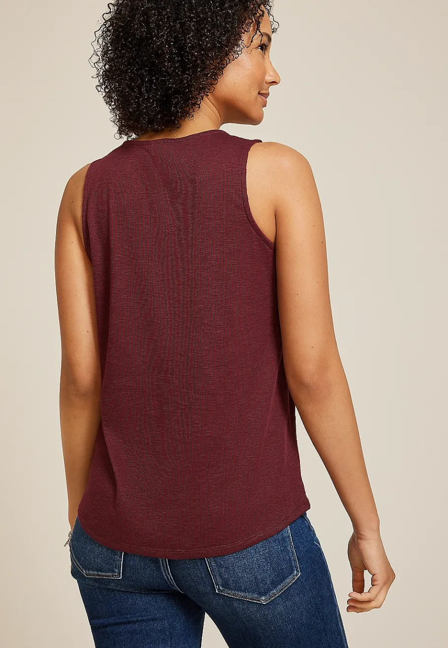 Maurices Tanks & Camis-Crochet Yoke Henley Tank Top