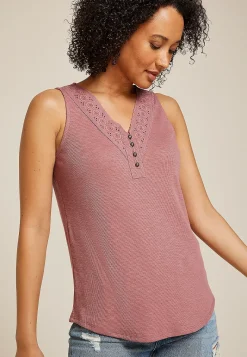 Maurices Tanks & Camis-Crochet Yoke Henley Tank Top