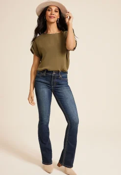 Maurices Bootcut Jeans|Bootcut Jeans-Dark Crosshatch Mid Rise Thick Stitch Bootcut Jean
