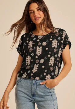 Maurices Shirts & Blouses-Delton Geo Print Zipper Back Blouse