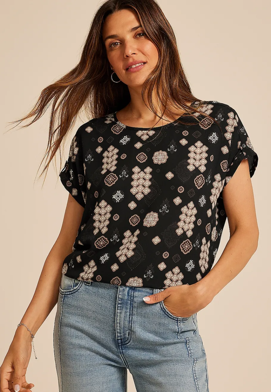 Maurices Shirts & Blouses-Delton Geo Print Zipper Back Blouse