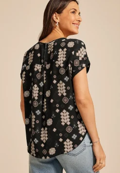 Maurices Shirts & Blouses-Delton Geo Print Zipper Back Blouse