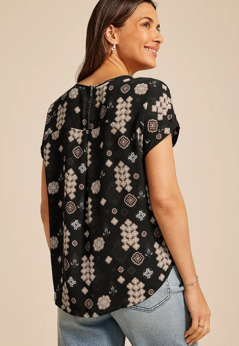 Maurices Shirts & Blouses-Delton Geo Print Zipper Back Blouse