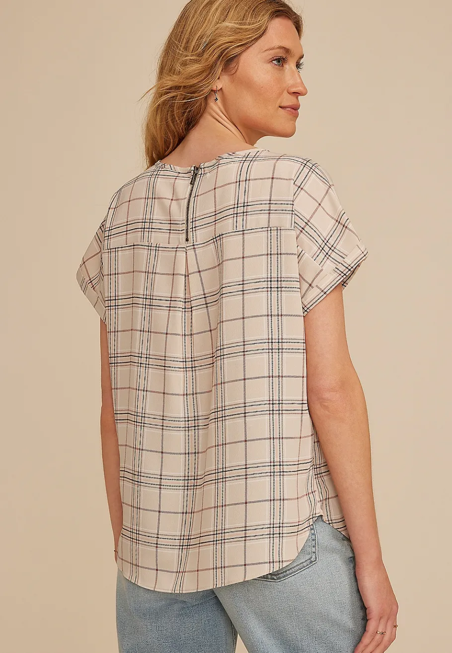 Maurices Shirts & Blouses-Delton Plaid Zipper Back Blouse